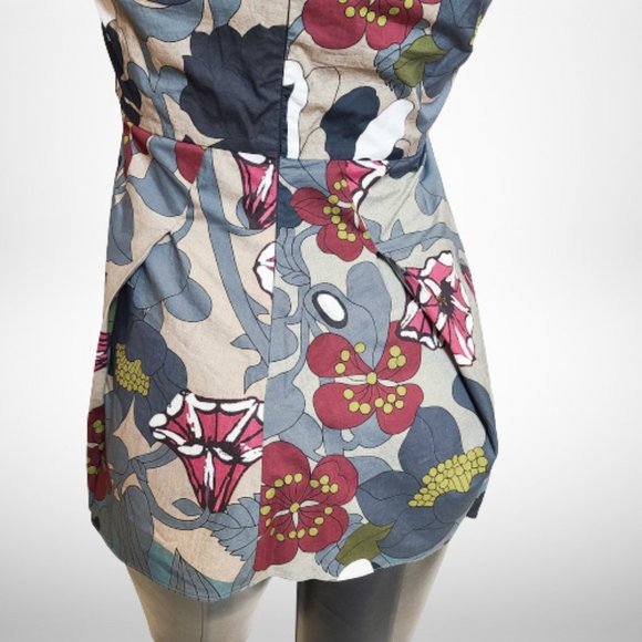 Marni Heathered Multi Floral Cotton Sleeveless Peplum Blouse/Top, - Picture 12 of 16